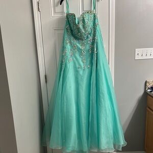 Mori Lee Aqua Gown with Silver Accents